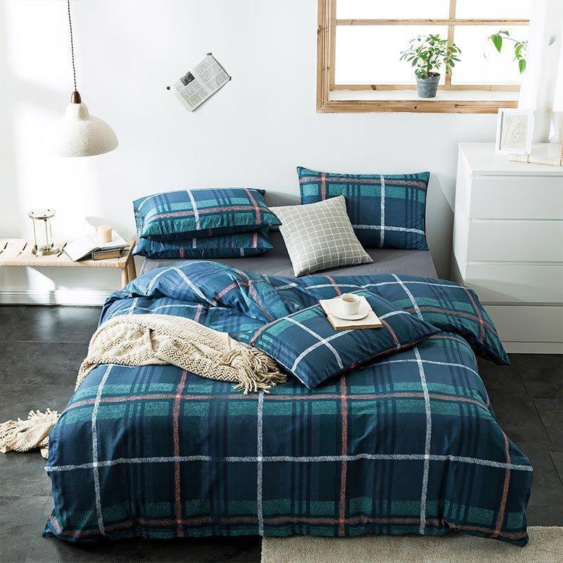 Check Cotton Bedding Set - Plaid Bed Sheets for Bedroom - Home Decoration Plus