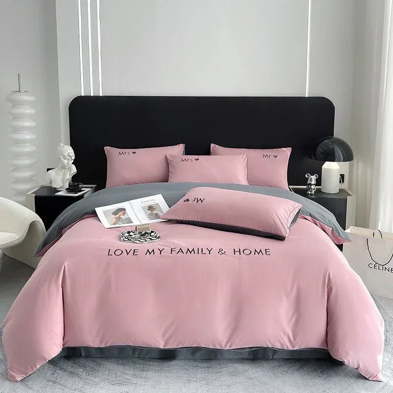 Contrast Color Cotton Bedding Set - Minimalist Bed Sheets for Bedroom - Home Decoration Plus