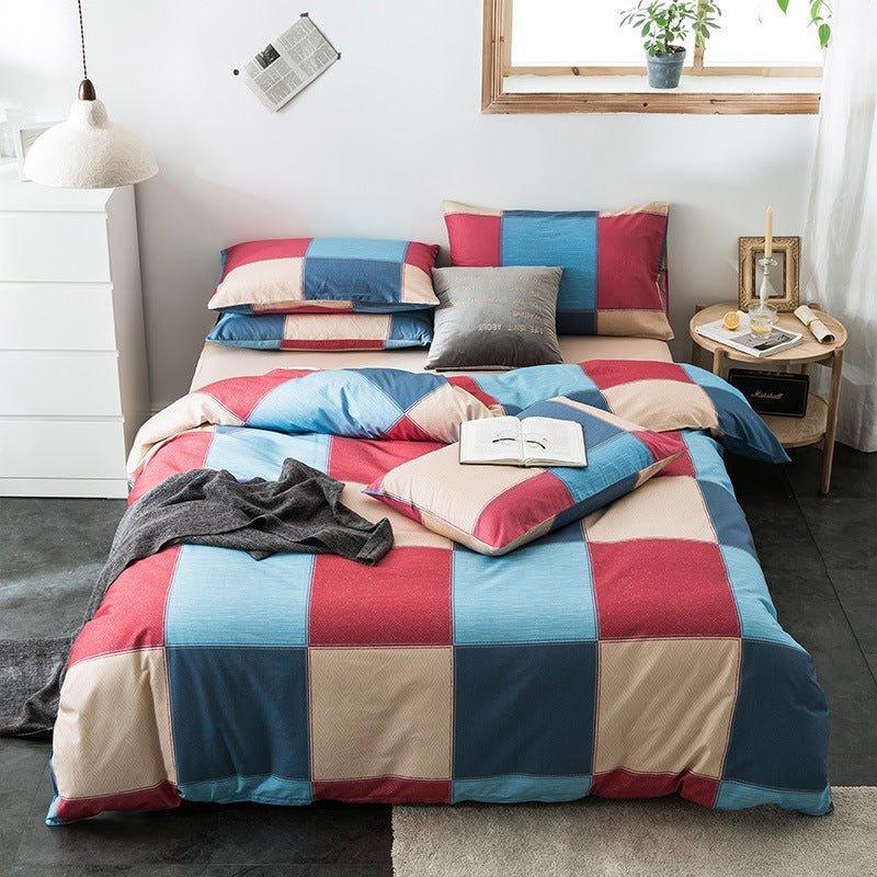 Check Cotton Bedding Set - Plaid Bed Sheets for Bedroom - Home Decoration Plus