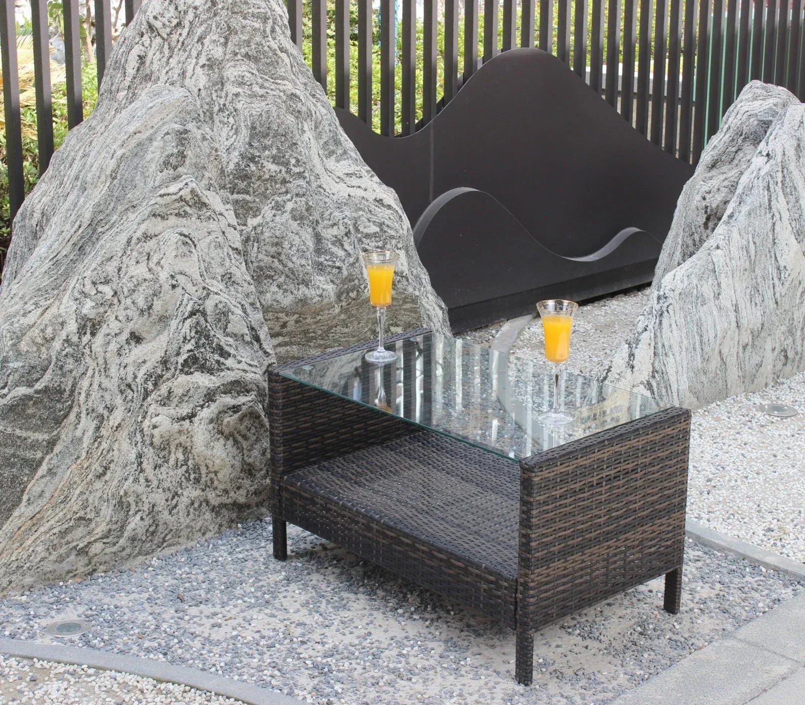 Outdoor Patio Furniture Coffee Table With Clear Tempered Glass - Home Decoration Plus