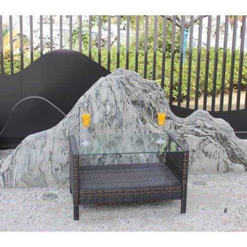 Outdoor Patio Furniture Coffee Table With Clear Tempered Glass - Home Decoration Plus
