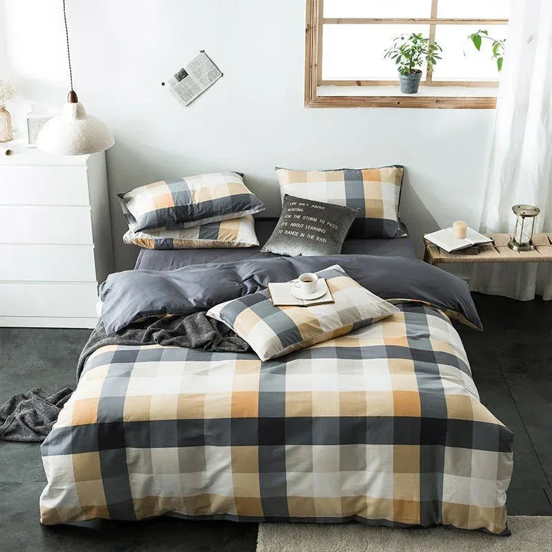 Check Cotton Bedding Set - Plaid Bed Sheets for Bedroom - Home Decoration Plus