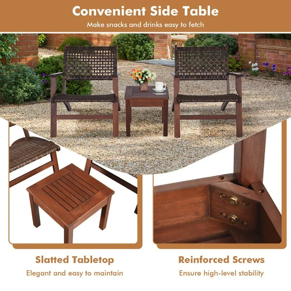 3 Pieces Outdoor Wooden Patio Rattan Furniture Set - Home Decoration Plus