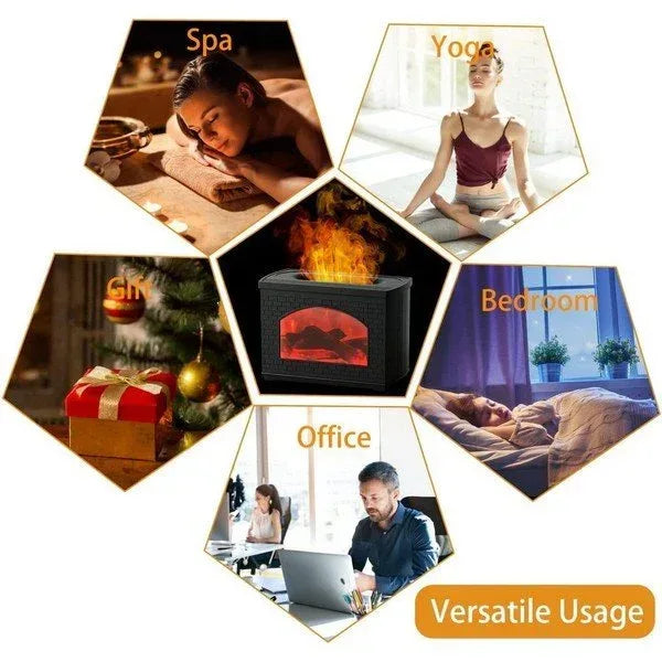 Flame Humidifier - Essential Oil Diffuser with Fireplace Light for Bedroom - Home Decoration Plus