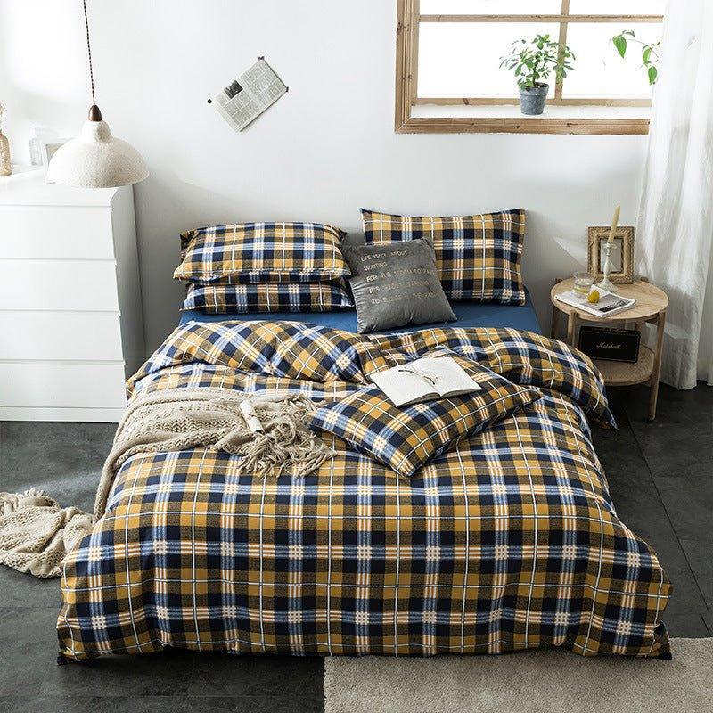 Check Cotton Bedding Set - Plaid Bed Sheets for Bedroom - Home Decoration Plus