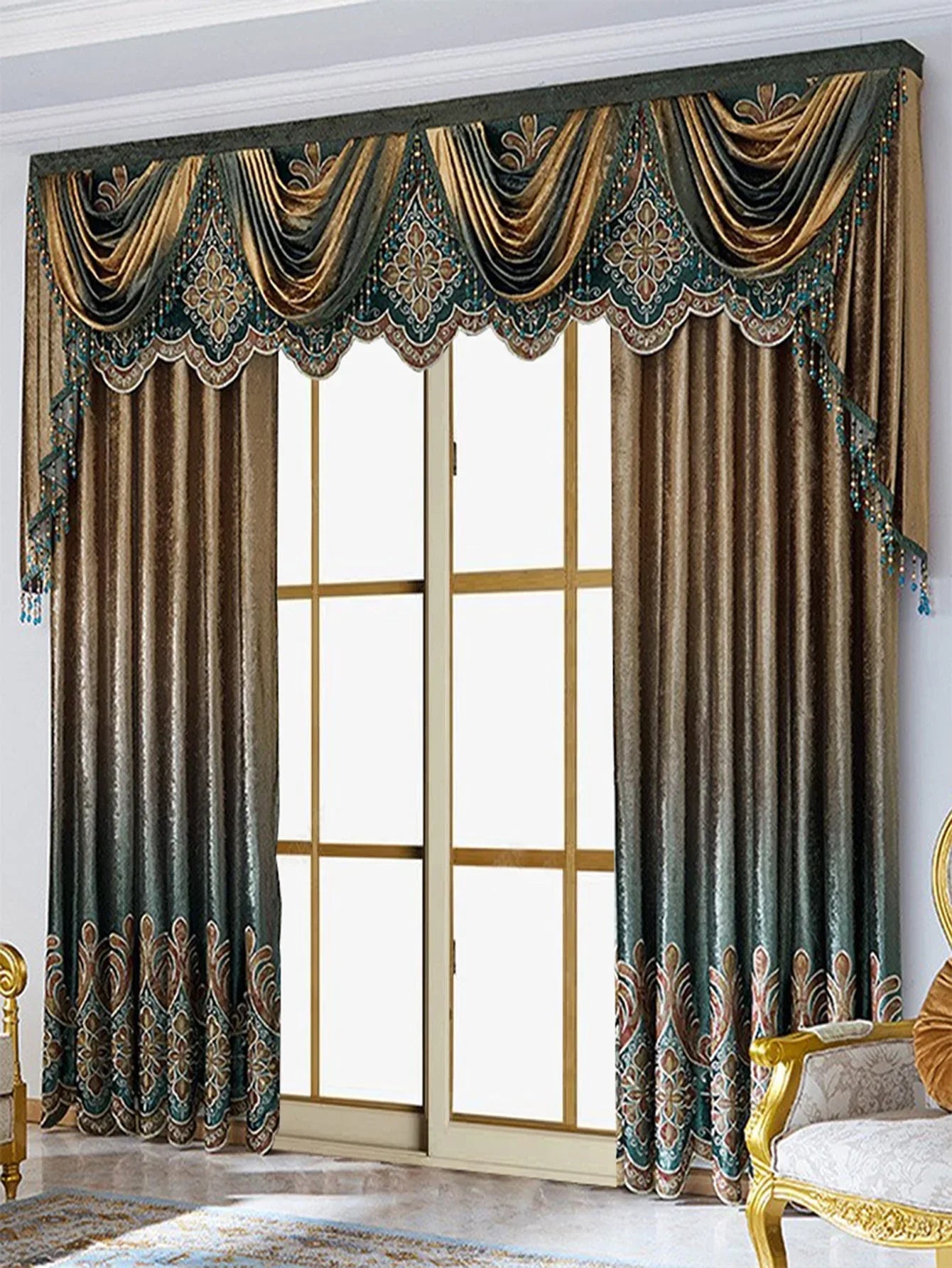 Two Pieces Of Luxurious European Villa Curtains With Elegant Floral Patterns, Suitable For Living Room And Bedroom - Home Decoration Plus