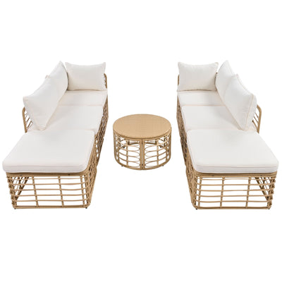 GO 7 Pieces Outdoor Patio Furniture, All-Weather Rattan Sectional Sofa Set With Thick Cushions And P