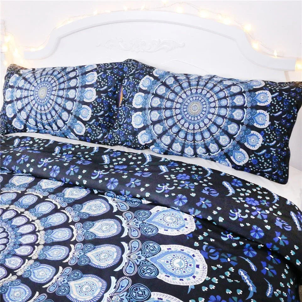 Blue Peacock Bedding Set - Elegant Luxury Bed Sheets for Bedroom - Home Decoration Plus