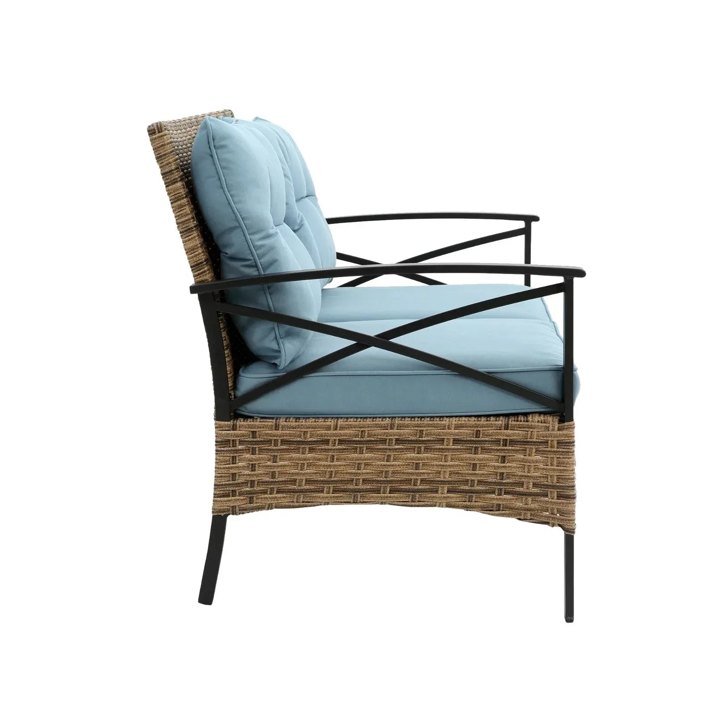 4-Piece Patio Sectional Low Dining Sofa Set - KD Rattan Wicker Outdoor - Home Decoration Plus