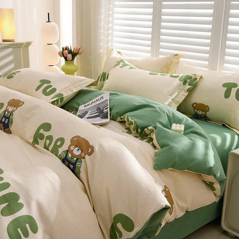 Pure Cotton 4-Piece Bedding Set - Soft Sanded Sheets for Bedroom - Home Decoration Plus