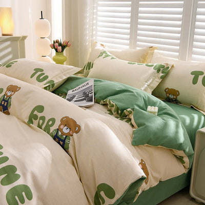 Household Pure Cotton Four-piece Set Sanded Sheets Bedding