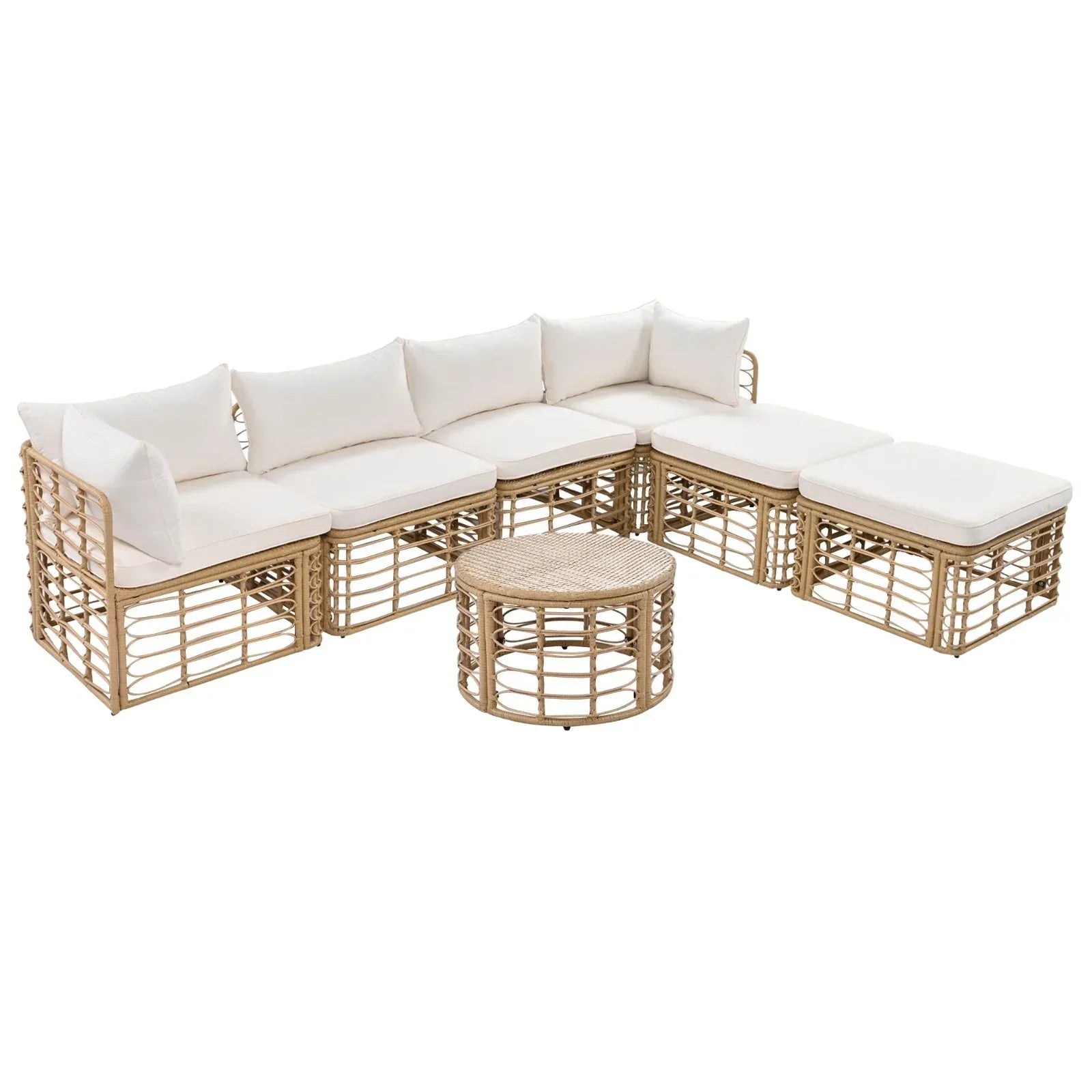 GO 7 Pieces Outdoor Patio Furniture Set - All-Weather Rattan Sectional Sofa with Thick Cushions - Home Decoration Plus