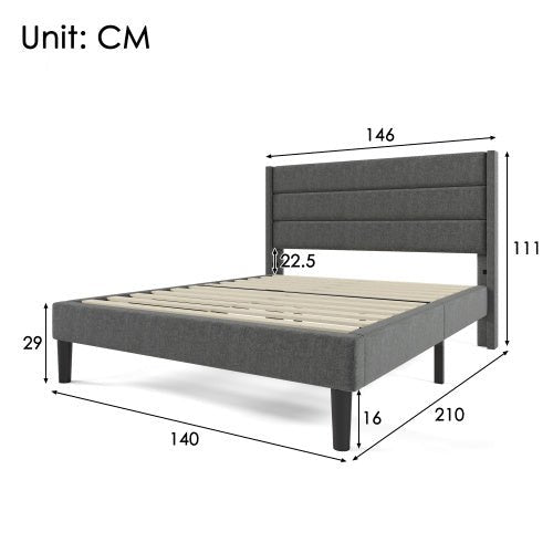 Linen Bed Frame With Slatted Frame