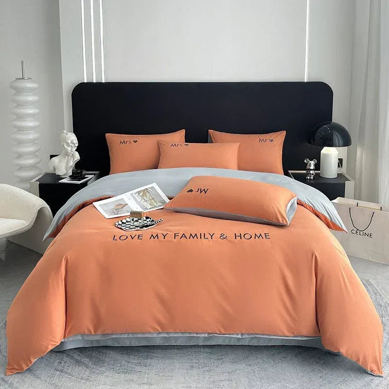 Contrast Color Cotton Bedding Set - Minimalist Bed Sheets for Bedroom - Home Decoration Plus
