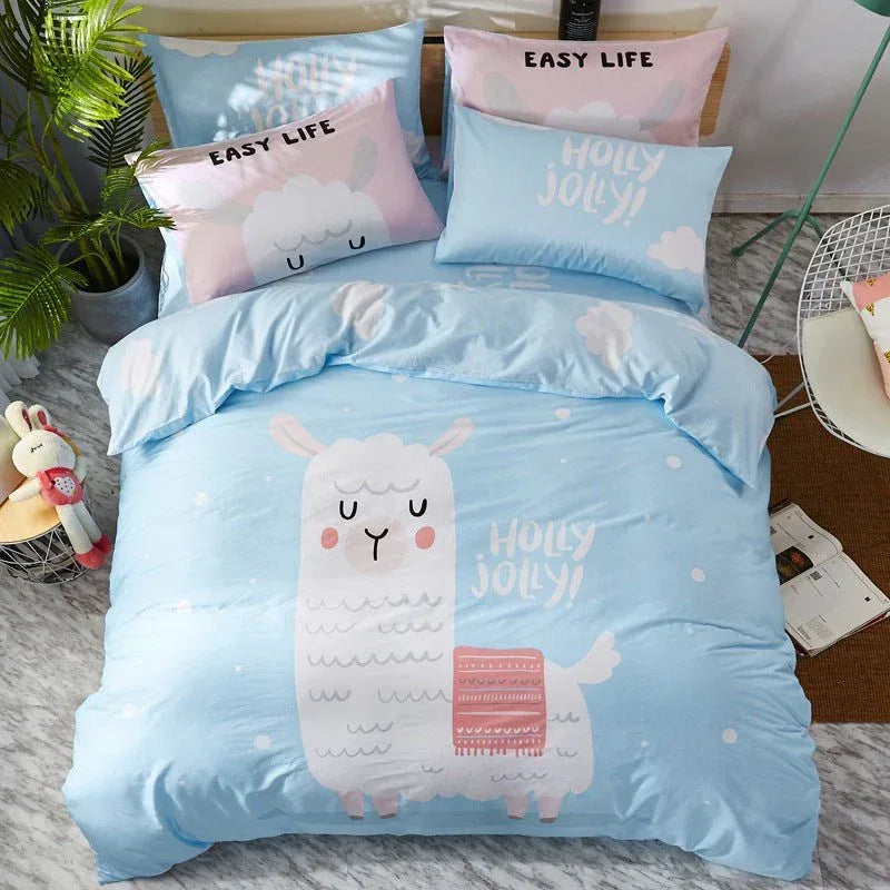 Cotton Cartoon Bedding Set - Fun Printed Bed Sheets for Kids & Adults - Home Decoration Plus
