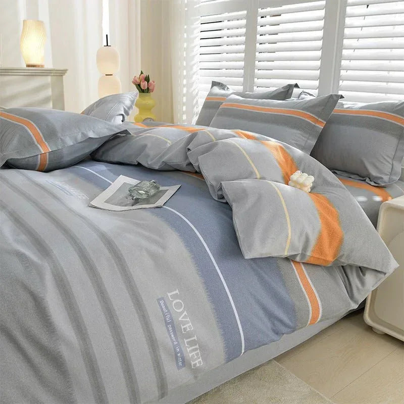 Pure Cotton 4-Piece Bedding Set - Soft Sanded Sheets for Bedroom - Home Decoration Plus