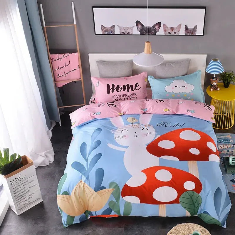 Cotton Cartoon Bedding Set - Fun Printed Bed Sheets for Kids & Adults - Home Decoration Plus