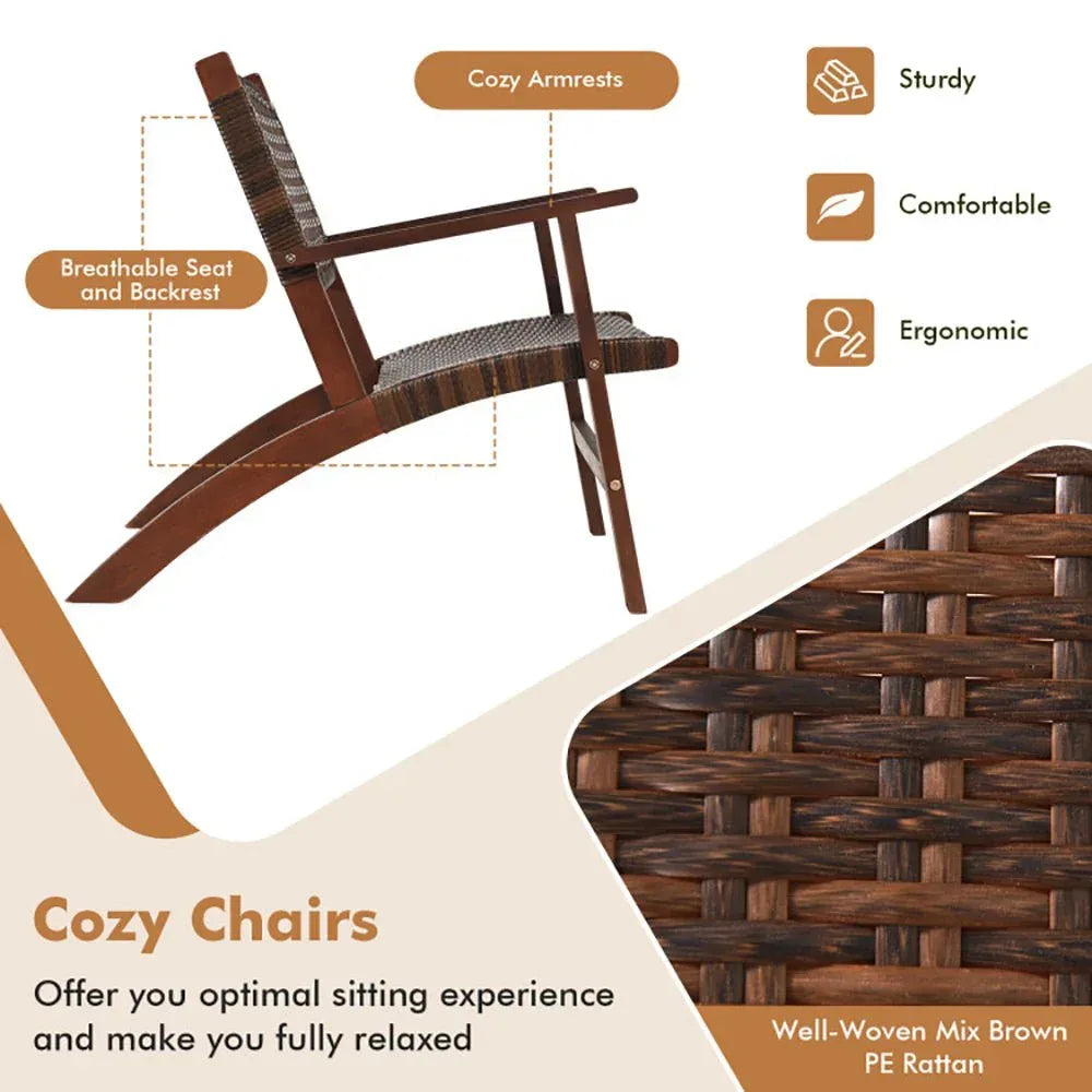 3 Pieces Outdoor Wooden Patio Rattan Furniture Set - Home Decoration Plus