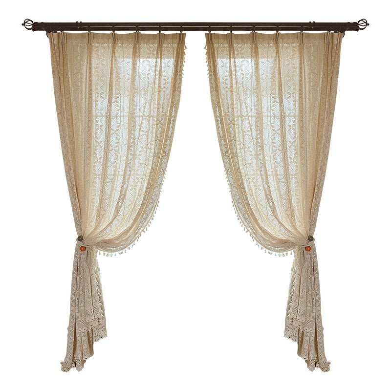 Cotton Linen Crochet Hollow Living Room Curtains