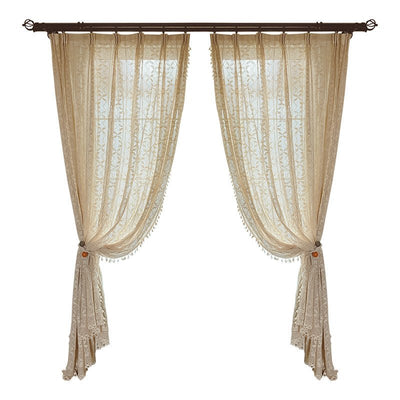 Cotton Linen Crochet Hollow Living Room Curtains