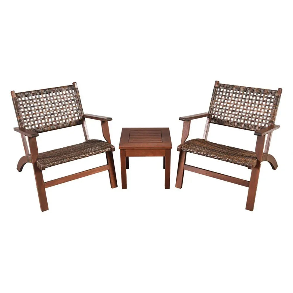 3 Pieces Outdoor Wooden Patio Rattan Furniture Set - Home Decoration Plus