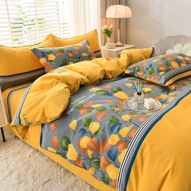 Pure Cotton 4-Piece Bedding Set - Soft Sanded Sheets for Bedroom - Home Decoration Plus
