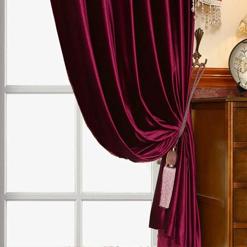 Luxury Festive Velvet Red Bedroom, Living Room, Water Wave Curtains, Wedding Room, Blackout Curtains - Home Decoration Plus