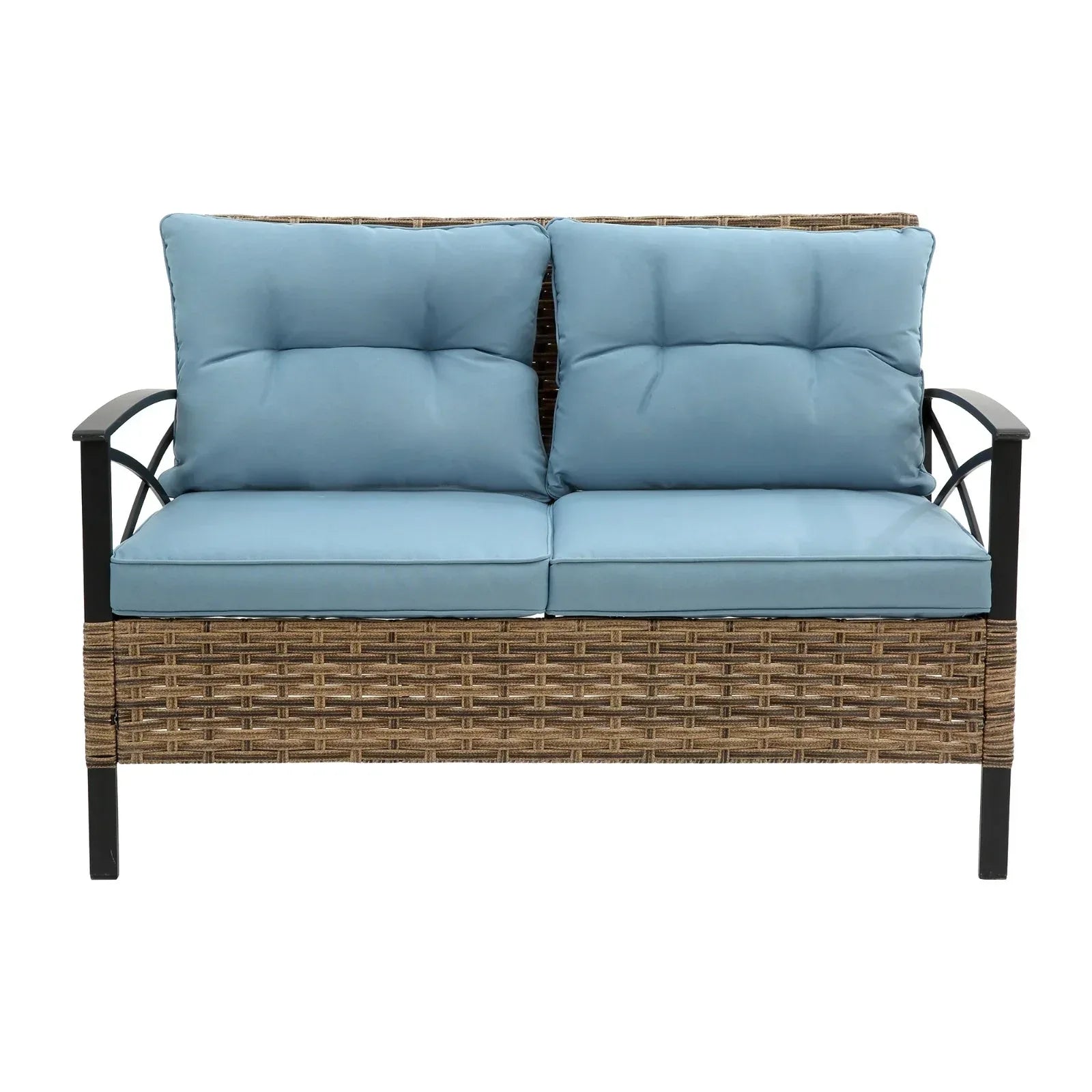 4-Piece Patio Sectional Low Dining Sofa Set - KD Rattan Wicker Outdoor - Home Decoration Plus