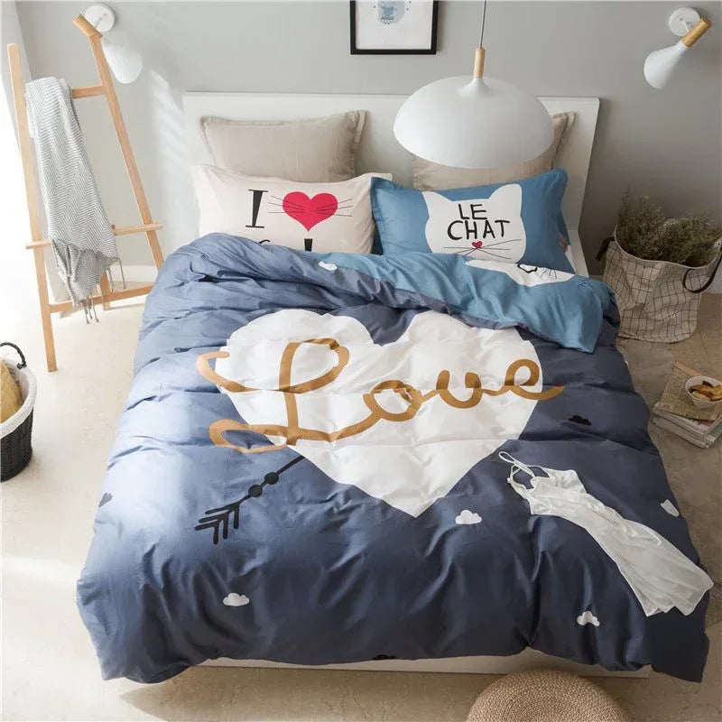 Cotton Cartoon Bedding Set - Fun Printed Bed Sheets for Kids & Adults - Home Decoration Plus
