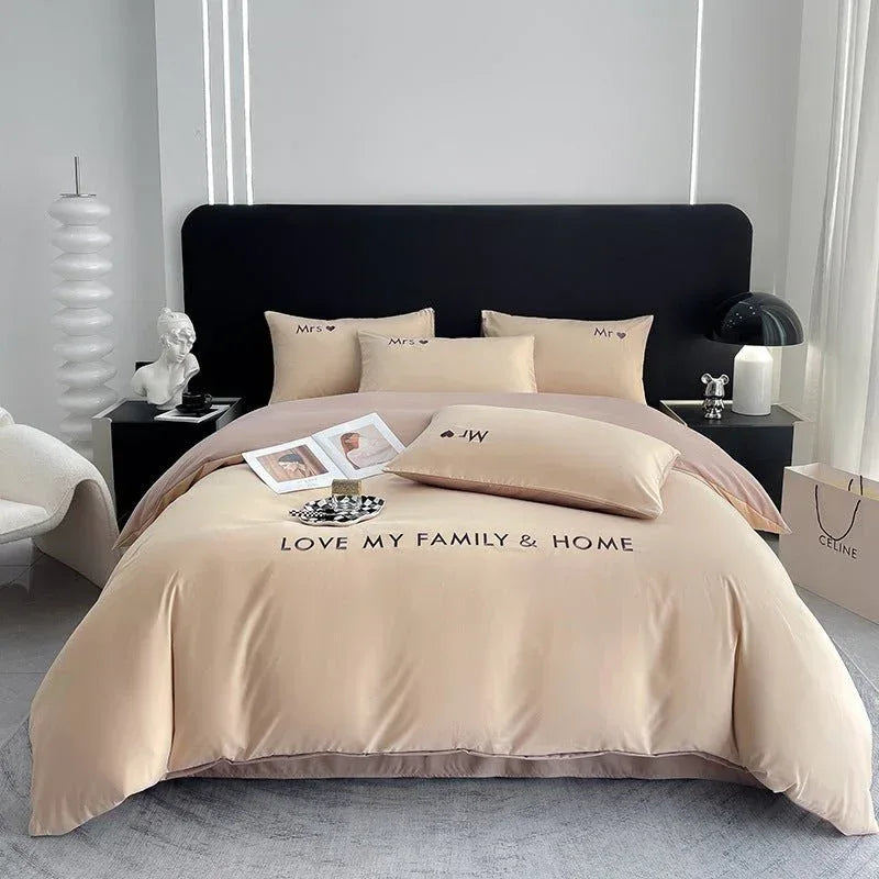 Contrast Color Cotton Bedding Set - Minimalist Bed Sheets for Bedroom - Home Decoration Plus