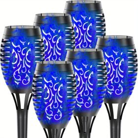 4/8/12pcs/pack Solar Outdoor Lights, 12LED Solar Torch Lights With Flickering Flame For Garden Decor (Color: Blu Ray, size: 6pcs)