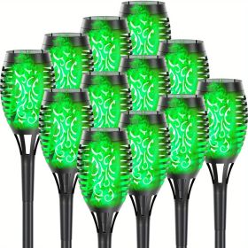 4/8/12pcs/pack Solar Outdoor Lights, 12LED Solar Torch Lights With Flickering Flame For Garden Decor (Color: Green Light, size: 12pcs)