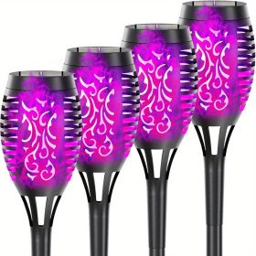 4/8/12pcs/pack Solar Outdoor Lights, 12LED Solar Torch Lights With Flickering Flame For Garden Decor (Color: Purple Light, size: 4pcs)