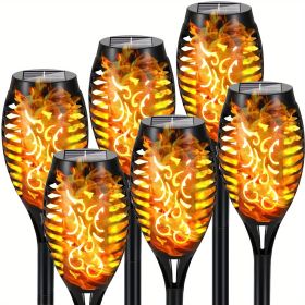 4/8/12pcs/pack Solar Outdoor Lights, 12LED Solar Torch Lights With Flickering Flame For Garden Decor (Color: Yellow Light, size: 6pcs)